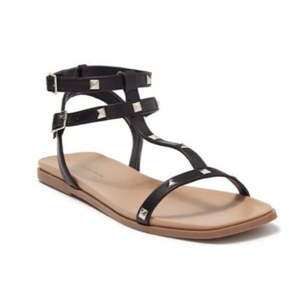 14th & Union Sandals Womens Size 4.5 Black Finley Studded Detail Open Toe Flats - Picture 1 of 8